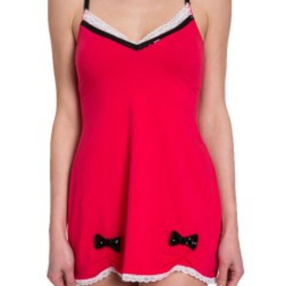 Victoria's Secret Naughty Nice Red Nightie - Cotton Slip Dress Bows Lace Small - Picture 2 of 10